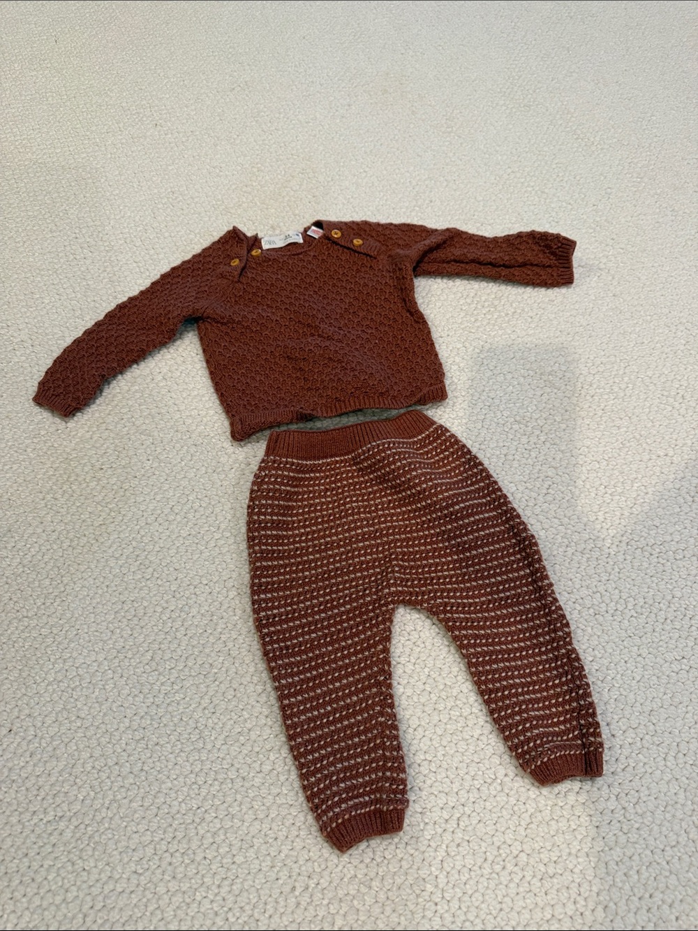 Zara Kids Rust Brown Knit Sweater and Pants Set